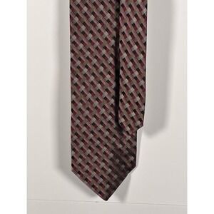 Paul Dione Tie Mens 100% Silk Geometric Check Classic Burgundy Olive Black
